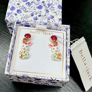 Bella Jack Easter Bunny Rabbit Floral Dangle Earrings NWT
